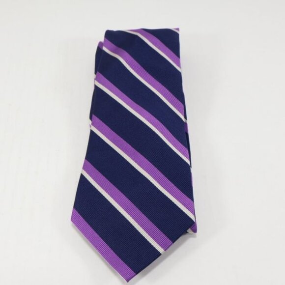 Lands End Mens Necktie Silk Stripe Repp Purple Blue Classic Business Preppy - Picture 1 of 6